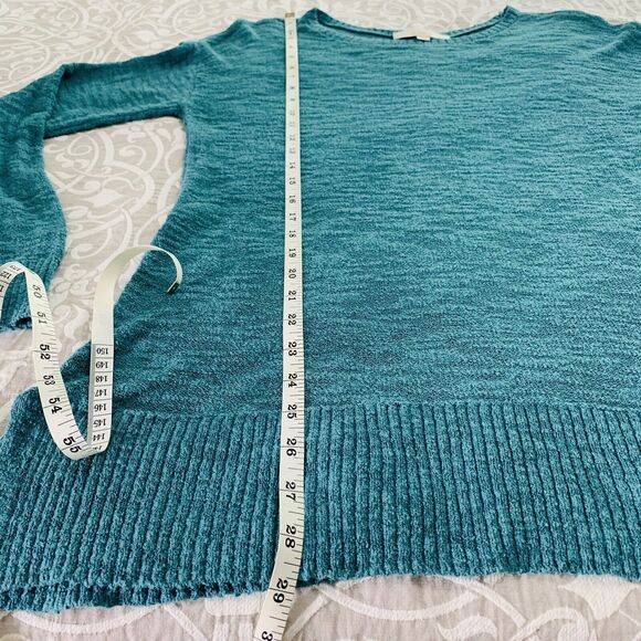 Loft Sweater Women Small Turquoise Tunic Boat Neck Side Slit Coastal Mermaid - Picture 7 of 10